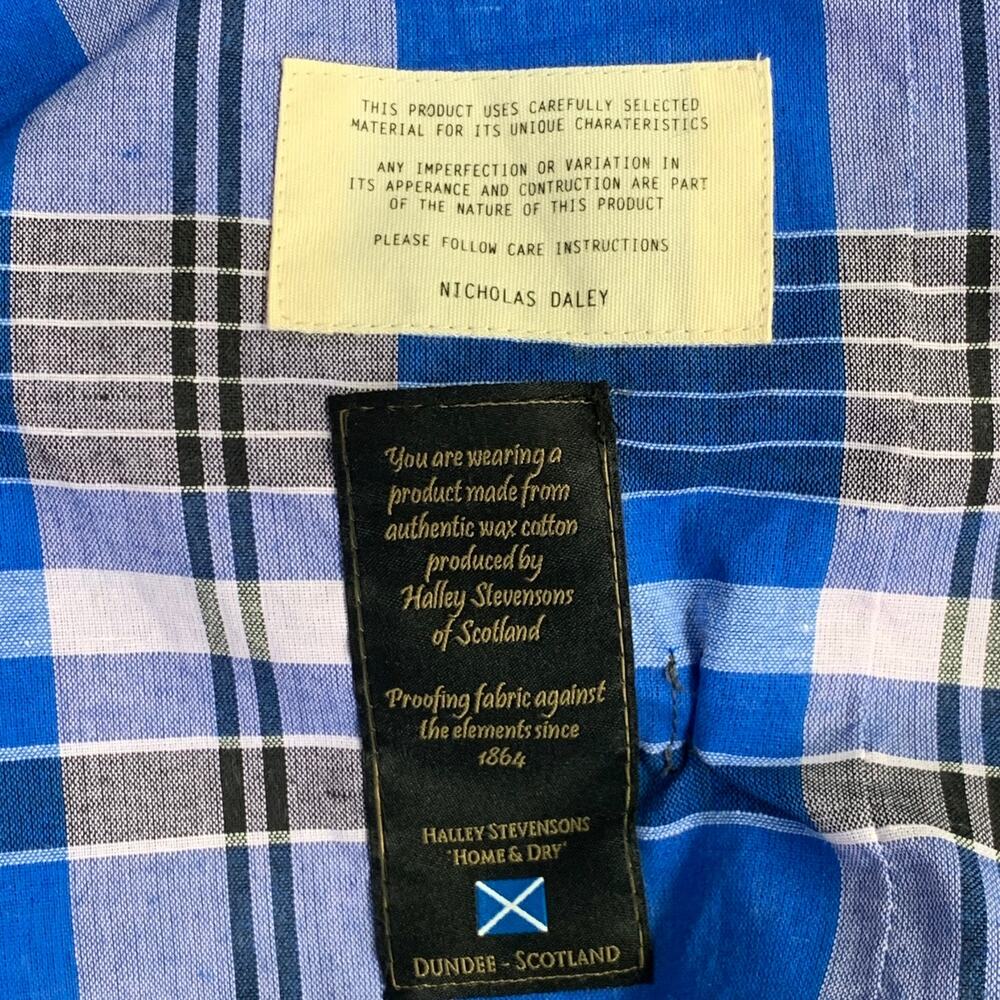 NICHOLAS DALEY Size M Blue Brown Plaid Cotton Side Ties Shirt Jacket - Picture 8 of 10